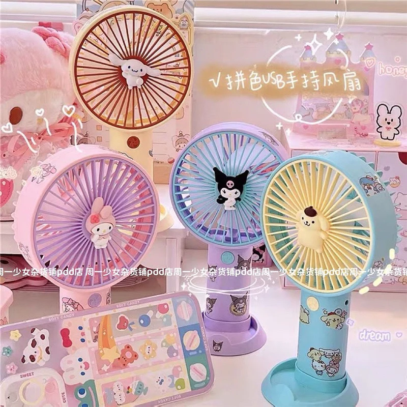 

Sanrio Kawaii Handheld Fan Kuromi My Melody Cinnamoroll Usb Portable Fan Summer Student Cute Cartoon Desktop Fan Kid Gift Girl