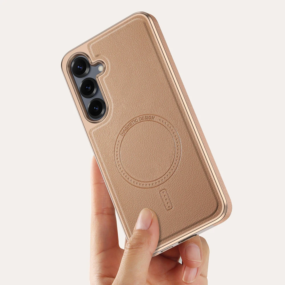 

Роскошный чехол для телефона из искусственной кожи с сильным магнитным покрытием в рамке для Samsung Galaxy S25 S24 Ultra S23 S22 Plus, чехол для беспроводной зарядки