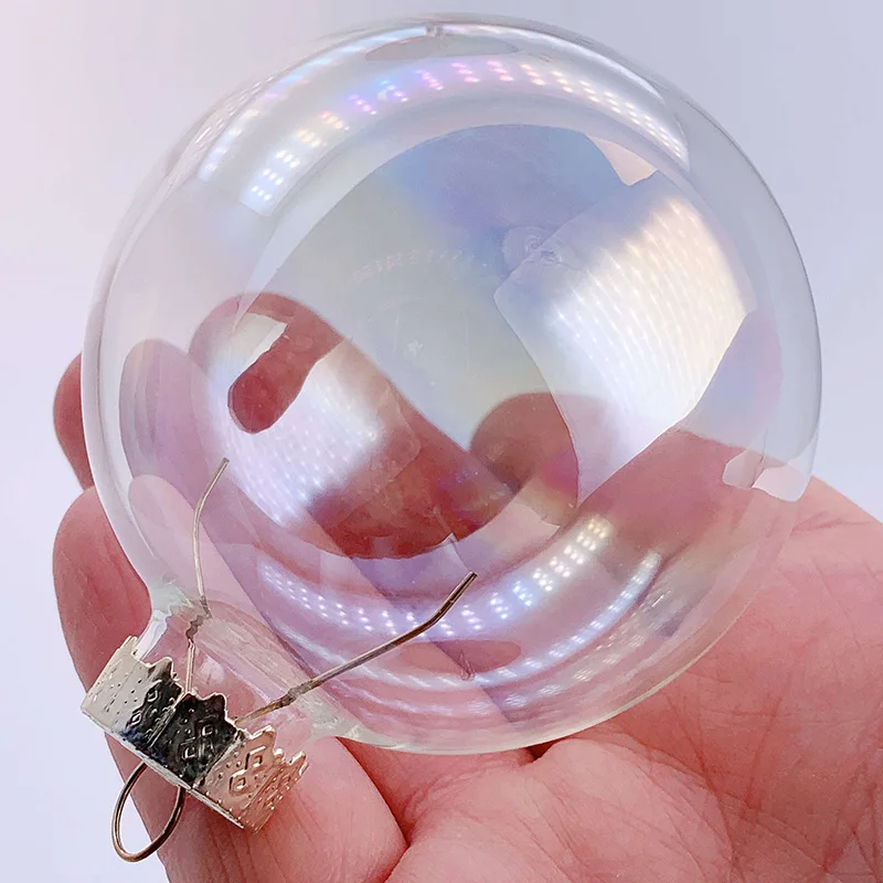 5 Pieces x DIY Paintable Christmas Decoration Ornament 80mm Glass Iridescent Rainbow Sphere Ball