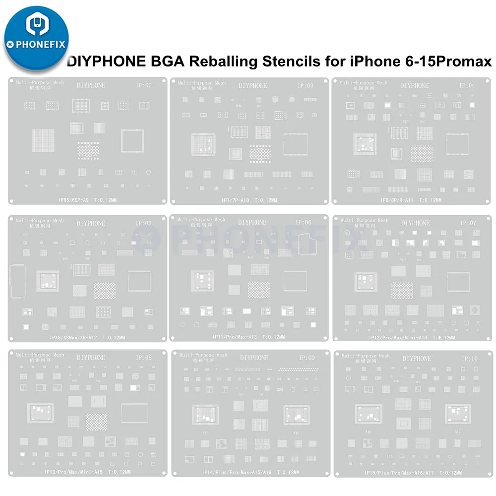 DIYHONE BGA Reballing Stencil for iPhone 15 14 13 mini 12 11 XS MAX XR X 8P 8 7P 7 6S 6 5 CPU IC Chip Tin Planting Soldering Net