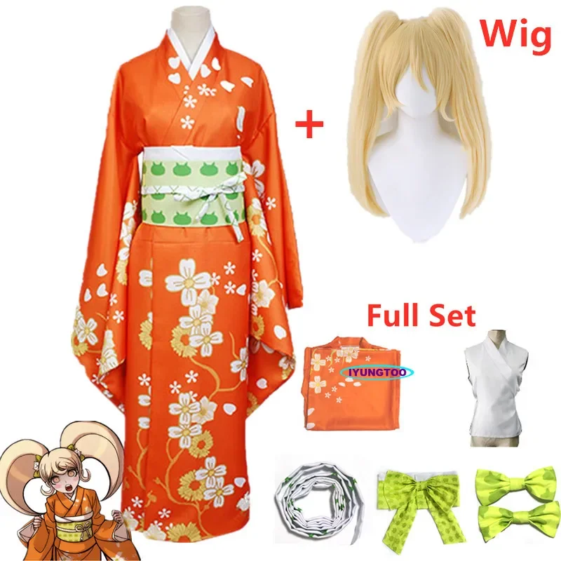 Anime Super Danganronpa 2 Hiyoko Saionji Kimono Cosplay Costume Adult Women Orange Dress Kimono Halloween Clothing Kostuums AS78