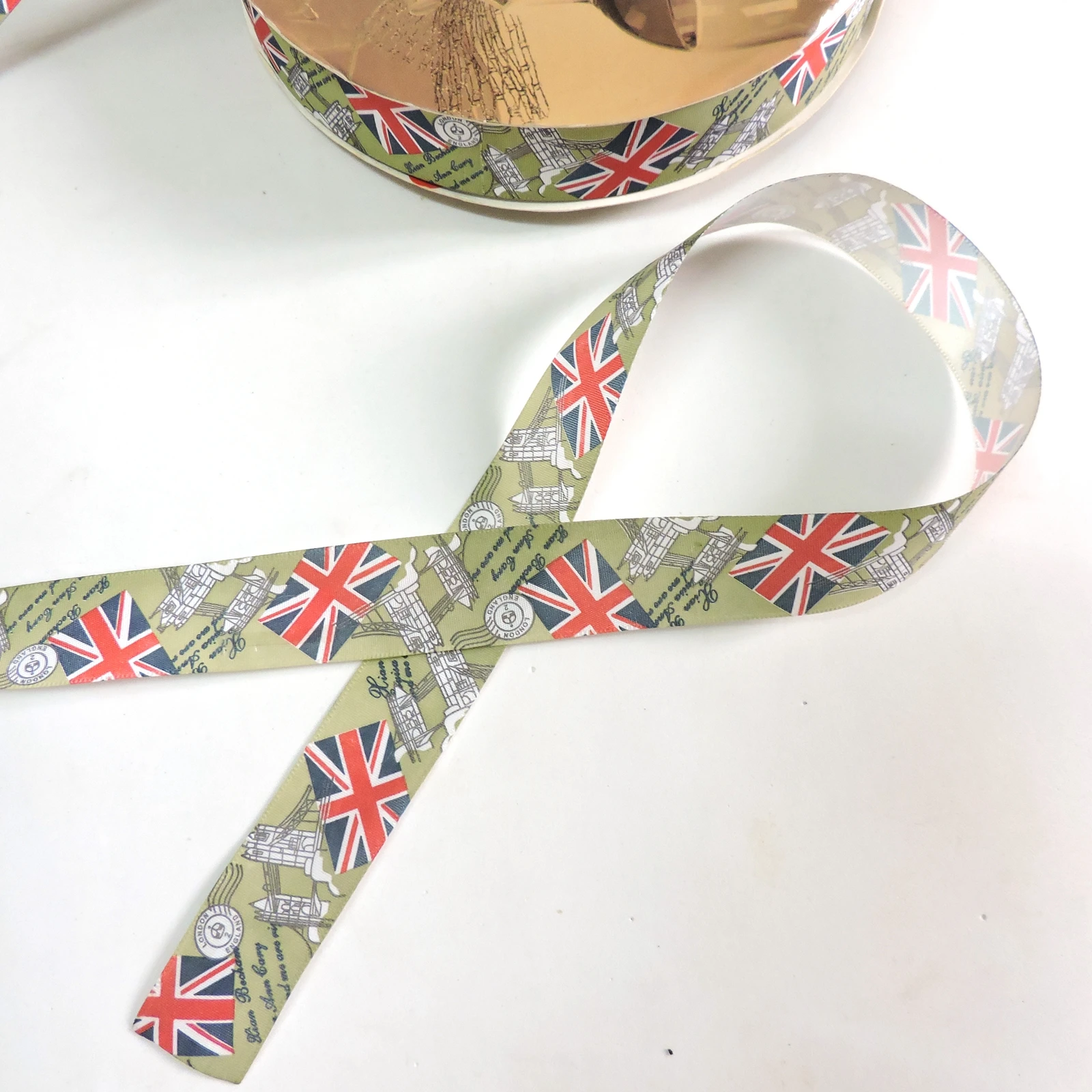 

1" UK England Flag Satin Ribbon 5 Yard for Craft Headband by Bag Belt Hair Bow Decoration