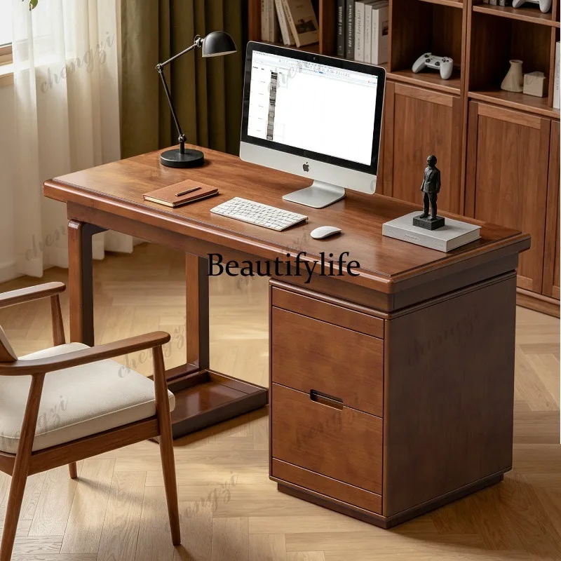 Solid wood new computer desk anti-theft household mezzanine adult desk new Chinese rubber wood