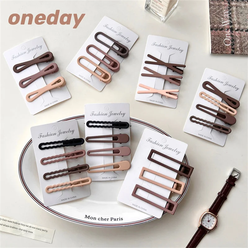 

3/4 Piece/Set New Girls Vintage Brown Frosted Geometric Decorative Hairpins Cute Alloy Female Hair Accessories Adults Accessory