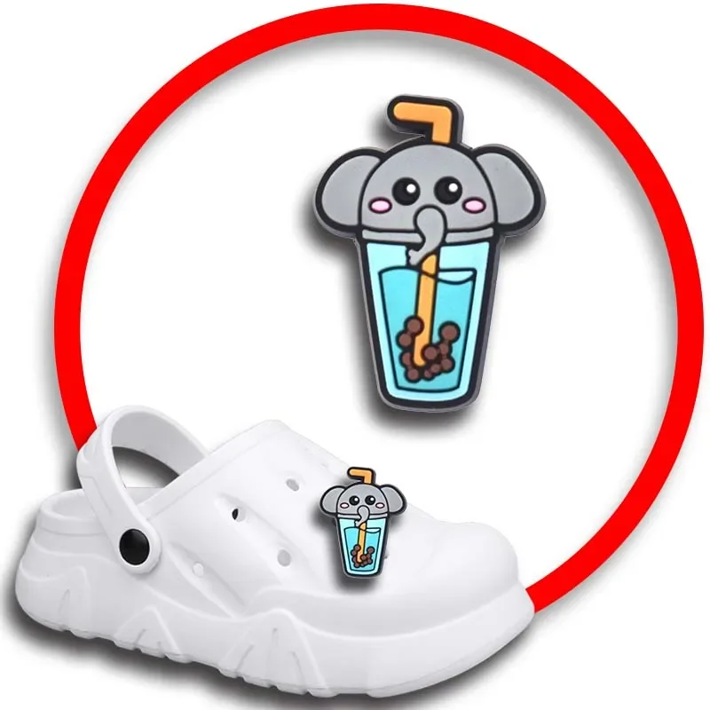 Drinking Milk Tea Shoe Charms, Sandálias Crocs, Mulheres Tamancos Pins, Sapatos Decorações Acessório, Emblemas Masculinos, Acessórios Infantis