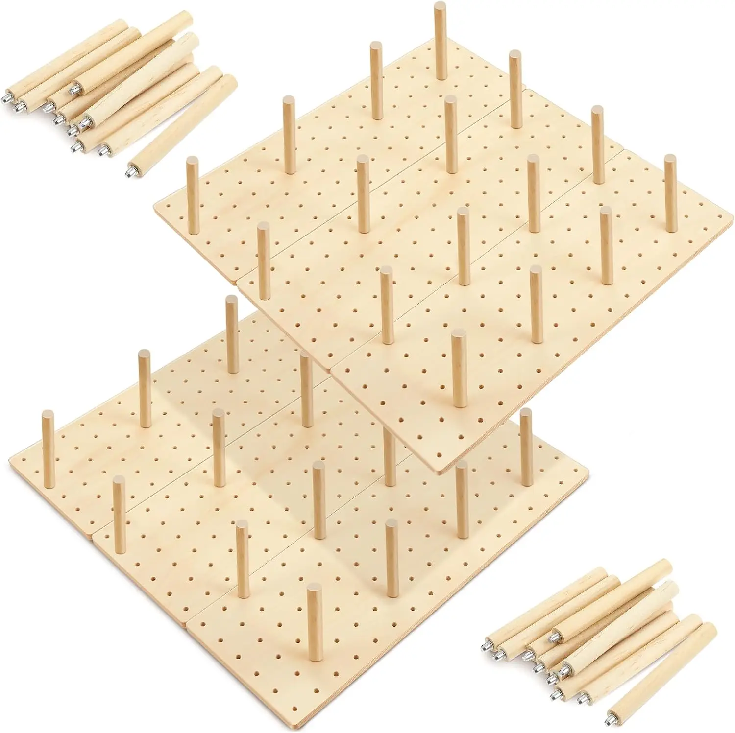 

6-Piece Wooden Pegboard Drawer Organizer with 48 Adjustable Pegs for Kitchen Storage, Plates, and Containers (17x5.91 inches)