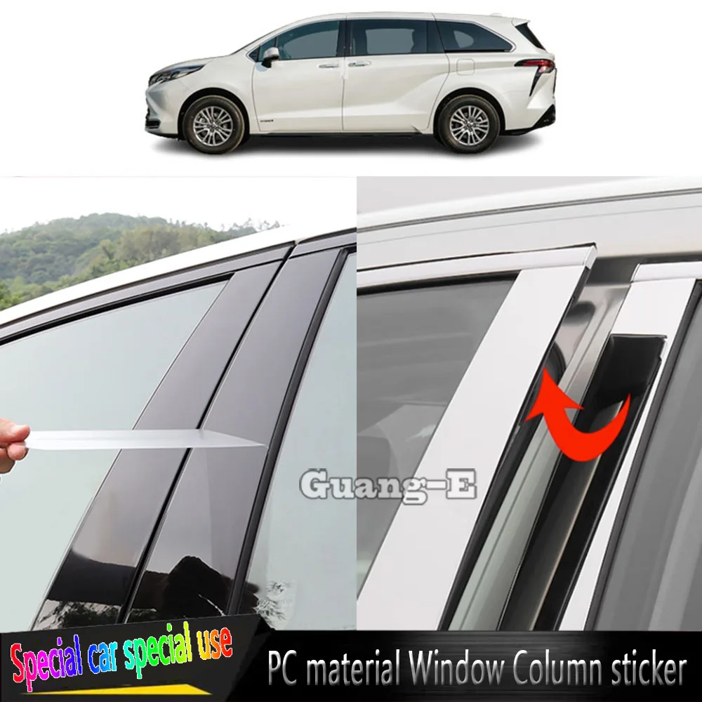 

For Toyota Sienna Granvia 2002 2003-2023 2024 Car TPU/Glossy Mirror Pillar Post Cover Door Trim Window Molding Stickers 6PCS