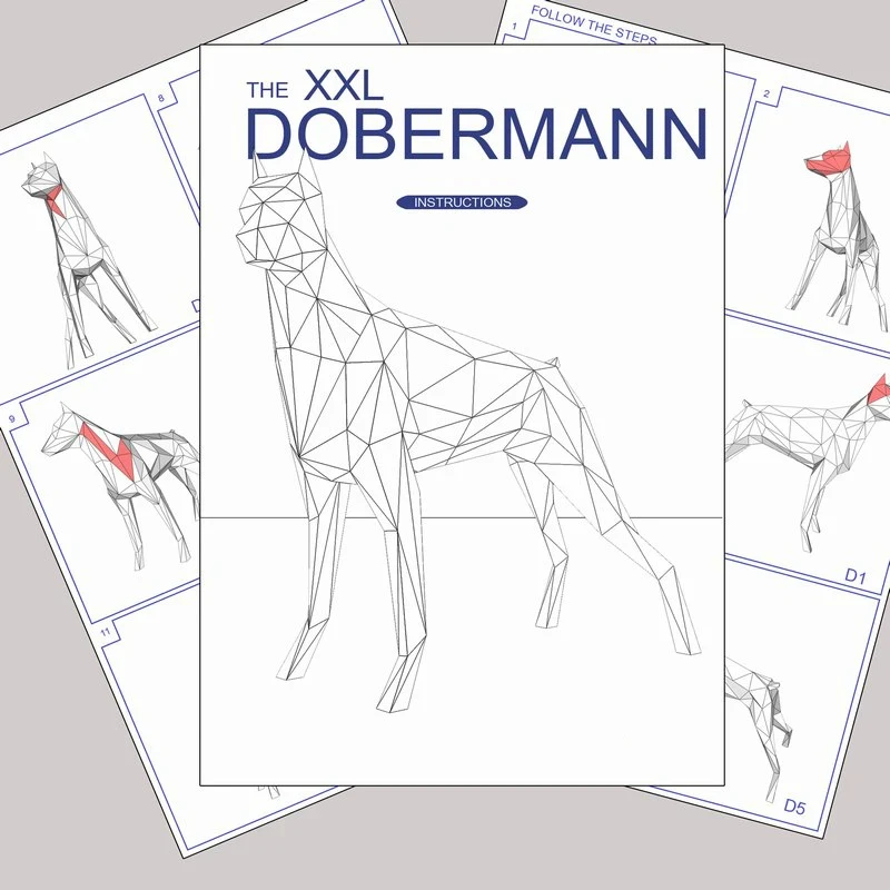 Doberman Dog Animal Paper Model 3D Art Creative Sculpture Home Decor Room Decoration DIY Papercraft Hand Made Puzzle Toys Gifts