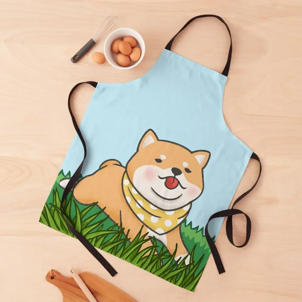 Copy of Kawaii Shiba Red Tongue relaxing on grass Apron Women's Dress waiter Apron