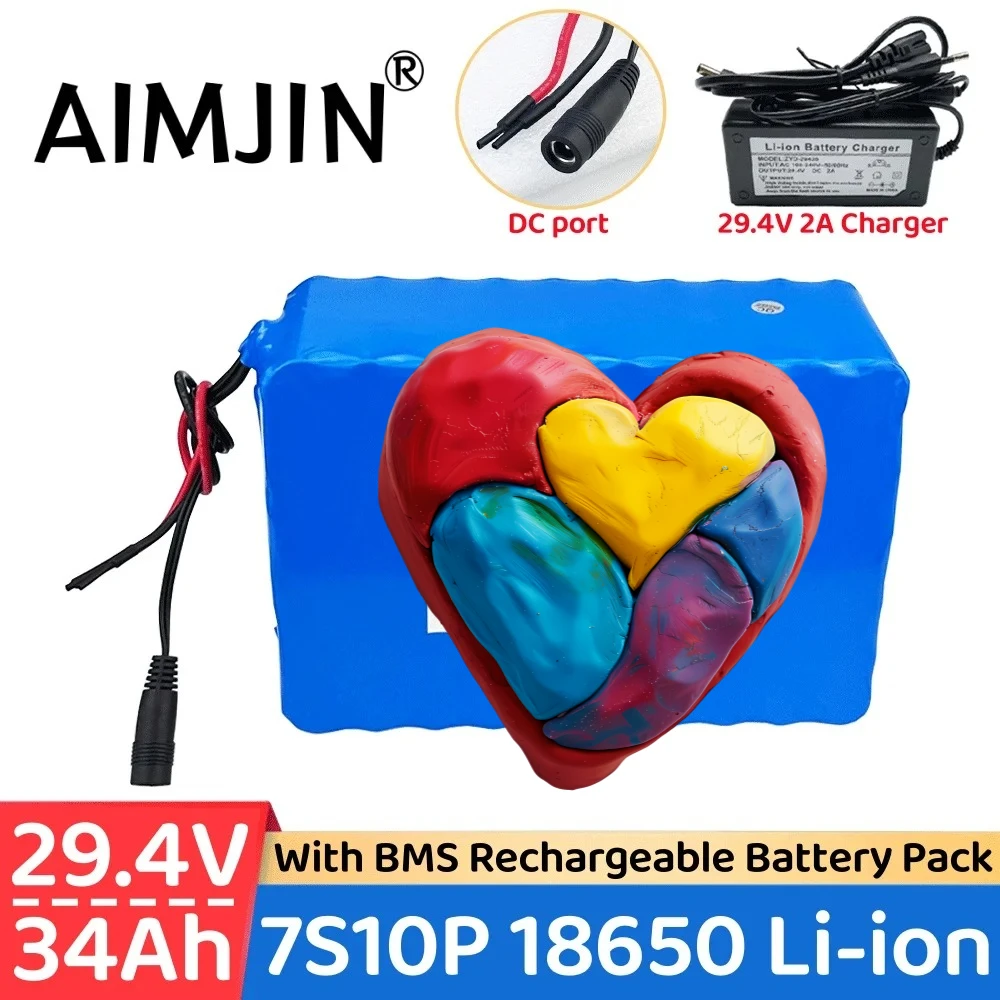 

high-power 18650 29.4V 34AH 7S10P lithium-ion battery 29.4V 34000mAh large capacity ultra long endurance lithium battery+charge