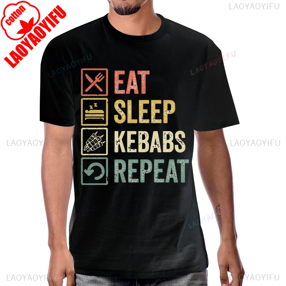 Eat Sleep Kebabs Repeat Turkish Doner Kebab Graphic Tshirt Streetwear Y2k Short Sleeve Man T Shirt Cotton Casual Fashion T-shirt