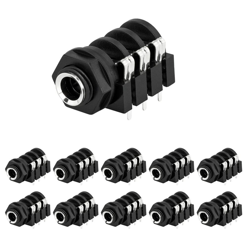 DAIERBUMP 10 Uds PCB montaje en Panel 6 pines 1/4 "6,35mm enchufe hembra conector para auriculares estéreo rosca plateada