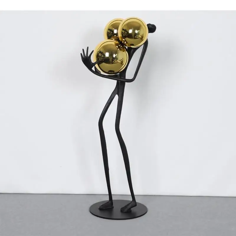 Metal Hold The Golden Ball Abstract Figures Living Room Desktop Ornament Artwork Black Statue Home Decoration