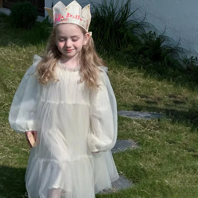 

Новое весеннее платье для девочек в стиле принцессы, модное пышное платье из фатина с пайетками для малышек, одежда на день рождения 2026