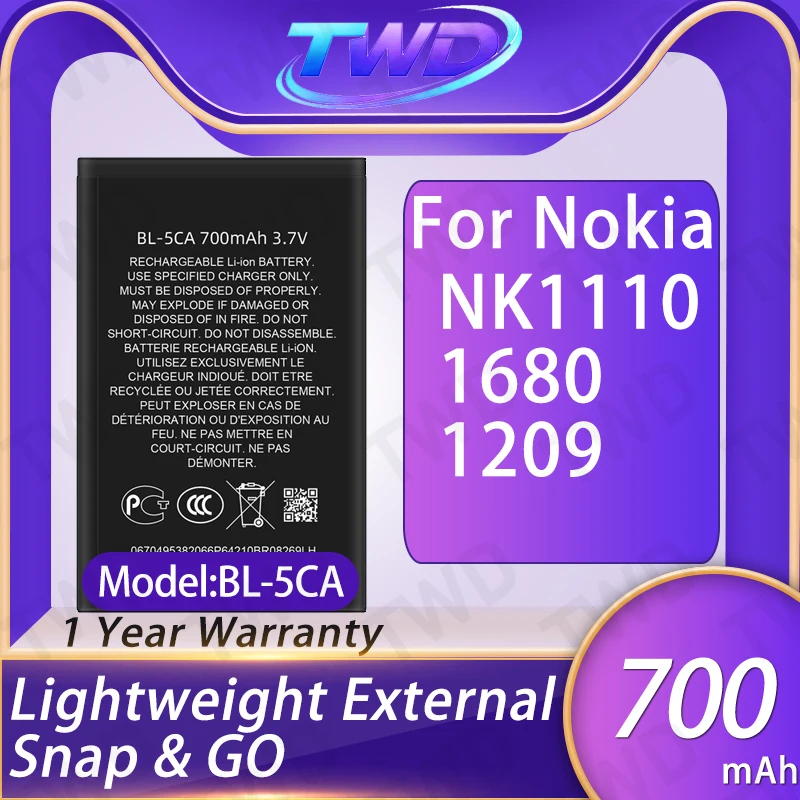 

BL-5CA BL5CA Large capacity Battery For Nokia NK1110/1680/1209 Batteries New High Quanlity