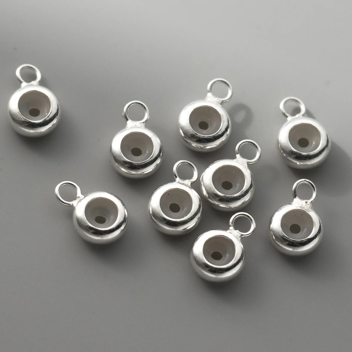 2pcs/Lot 925 Sterling Silver Silicone Positioning Flat Beads 6mm Non-slip Silver Spacer Beads With Hoop DIY Jewelry Accessories