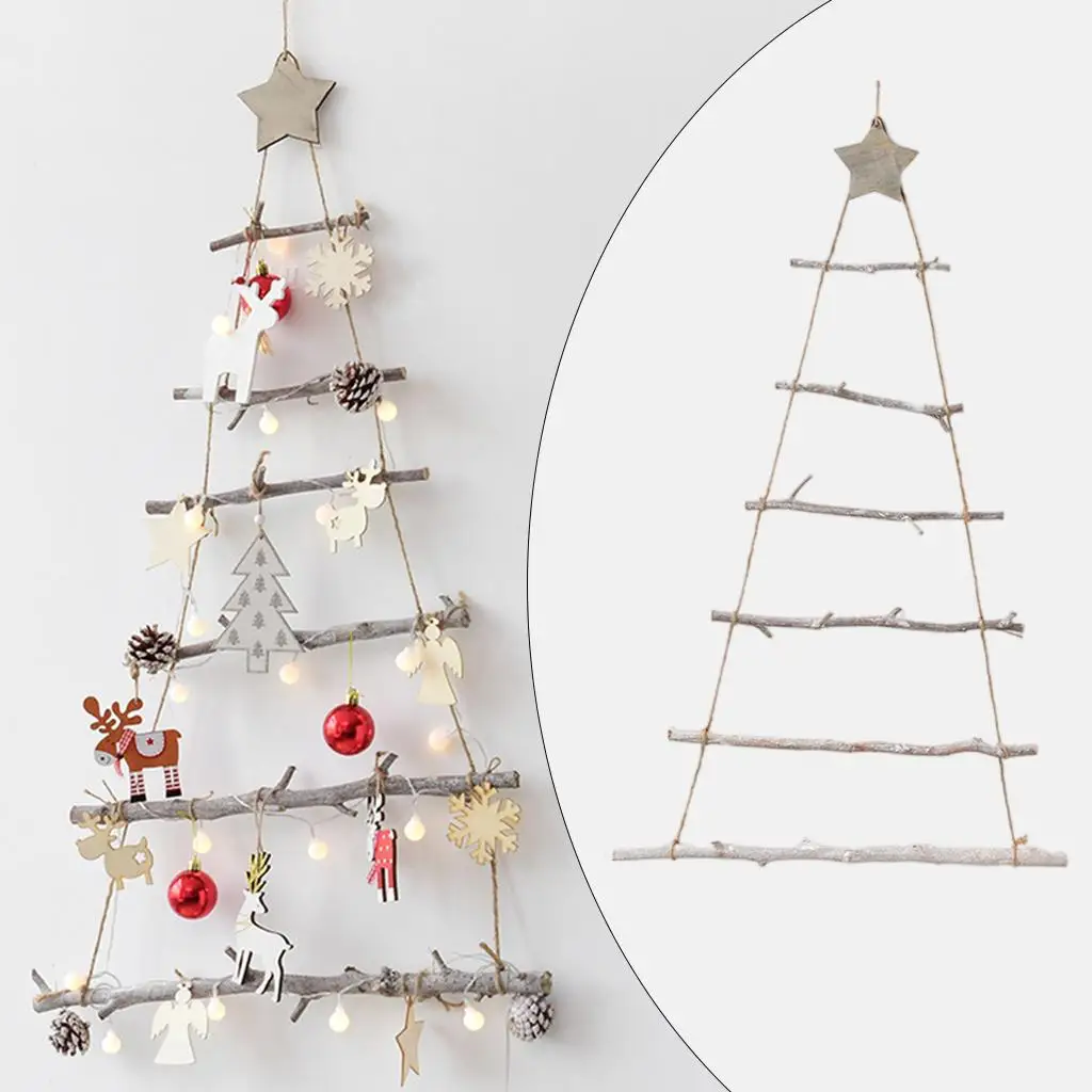 Picture 5: Christmas Tree Crafts Wall Hanging DIY Shabby Jute String Wooden Ladder Chic for Xmas Holiday Garden Favor Decoration