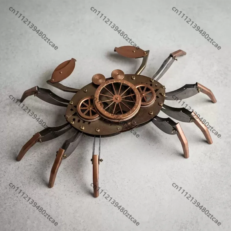 Vintage Industrial Mechanical Crab Craft Ornament, Retro Metal Crab Shape Miniature Model, Desktop Display Decor for Home Cabine
