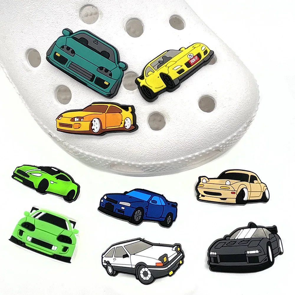JDM Sports Car PVC Shoe Charms Classic Retro Racing Vehicle Pattern Detachable Clog Shoe Decor Gift Enthusiast DIY Accessories
