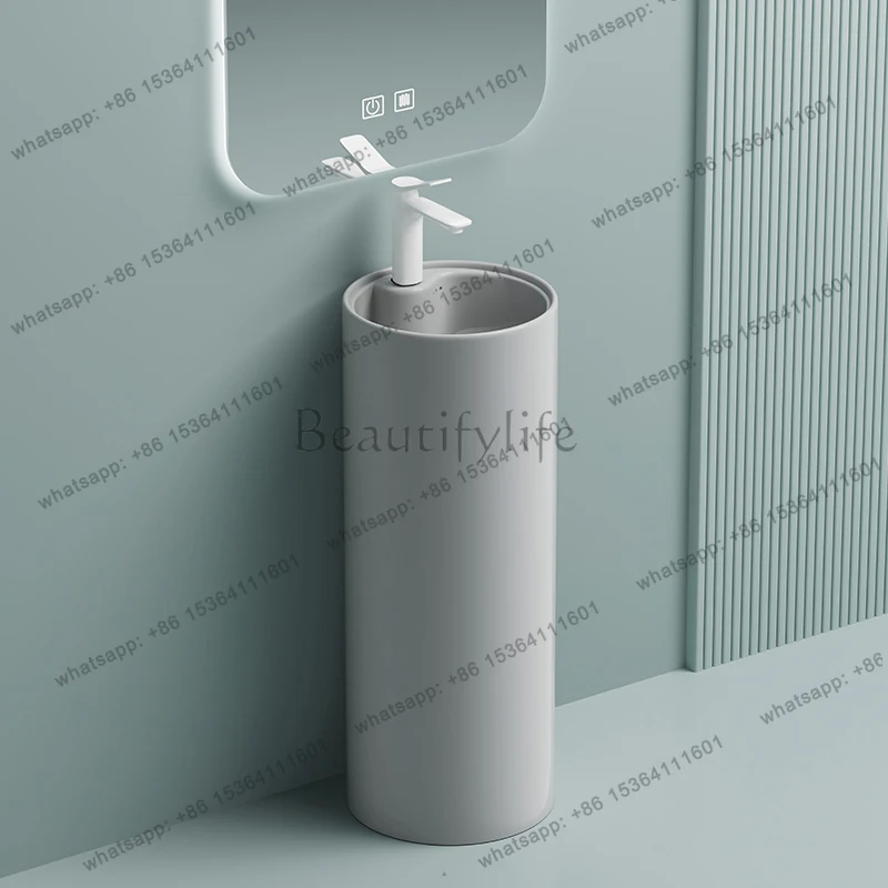 

small apartment integrated ceramic column wash basin household face floor type wash basin