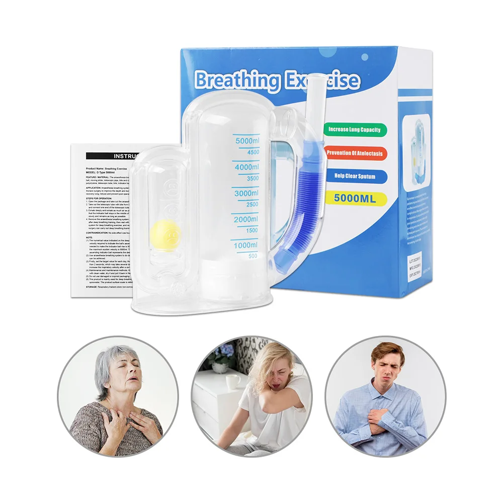 Incentive Spirometer 5000ML Volume Measurement with Flow Rate Indicator Deep Breathing Trainer Elderly Lung Exerciser Devices