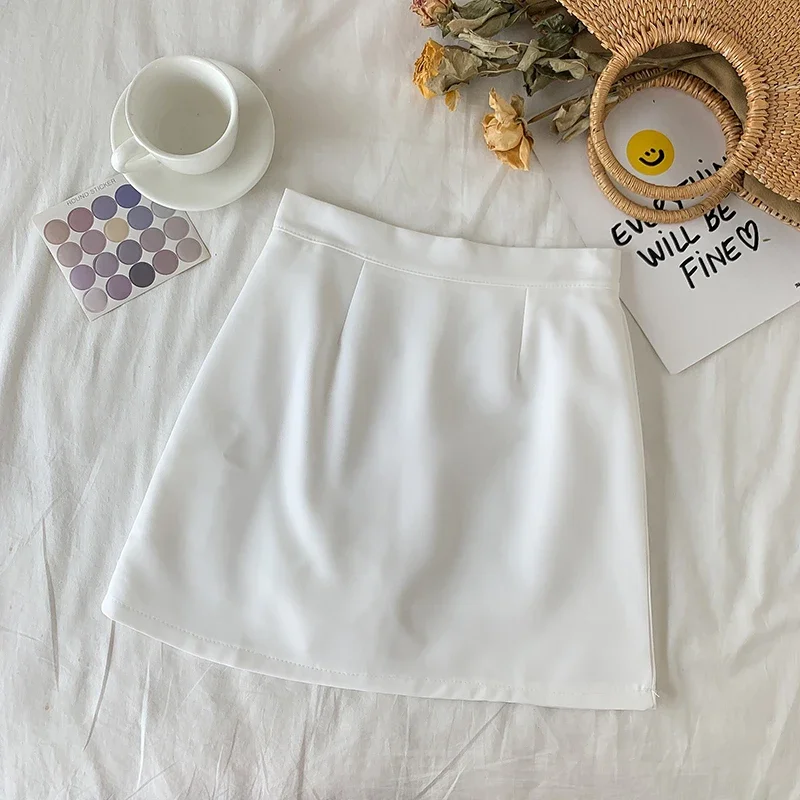 

Skirts Women Summer Solid High-waist Zipper A-line Elegant All-match Ins Slim Korean-style Womens Girls Stylish Simple Chic New