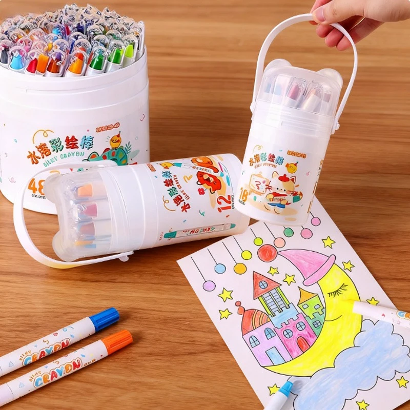 12/18/24/48color Rotating Pen Tip Oil Pastel Crayon Set Water-soluble Stackable Colors Children's Painting Graffiti Art Creation