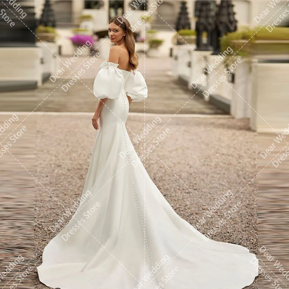 Robes de mariée sirène sans bretelles pour femmes, plissé, manches en satin, robe de soirée formelle, robe éducative, luxe, simple, quelle que soit la mode, 2024