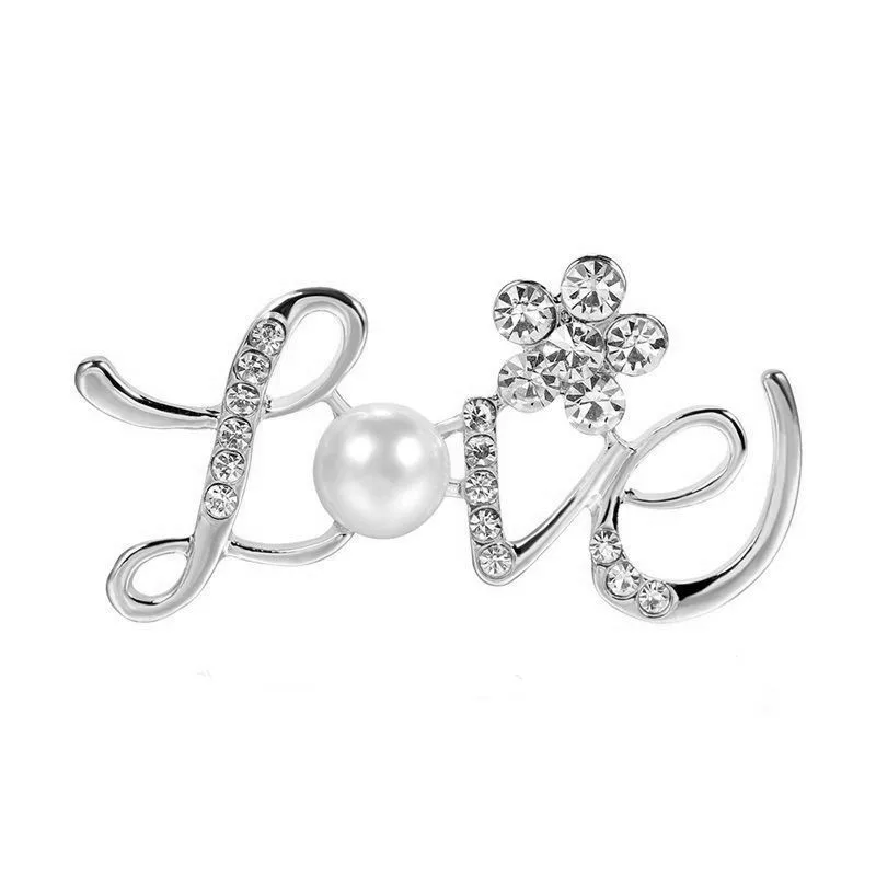 Cute Rhinestone Letter Brooches Women Men English Word Love Party Office Brooch Pins Bridal Fashion Jewelry Gifts Wholesale