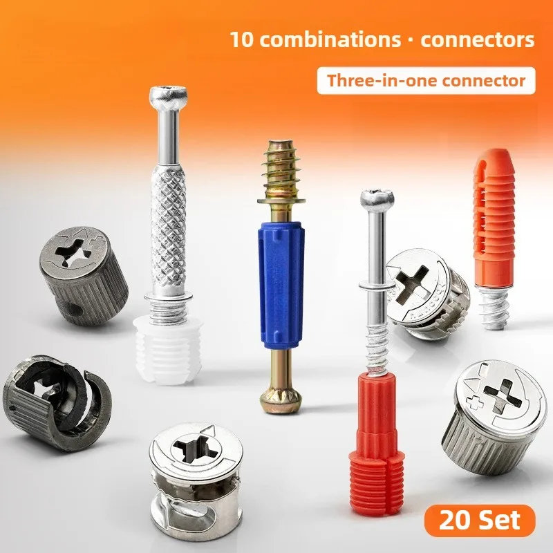 M6 Furniture Bolt and Nut Set Clothes Cabine Desk Link Fixer Connector Screw Three-In-One Woodworking Nut Length 40mm