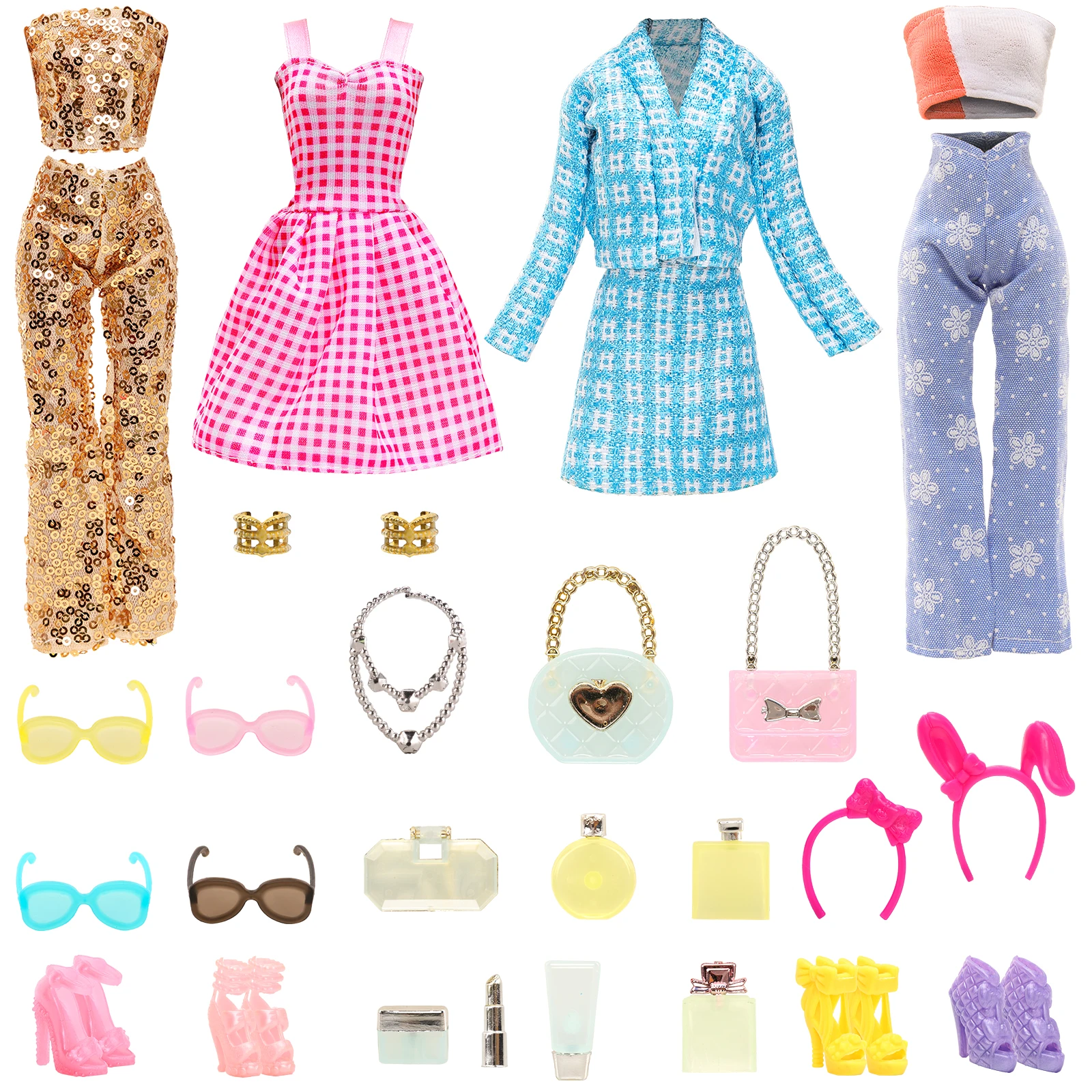 Barwa 26 Sets Doll Clothes and Accessories 2 Sweet Dresses 2 Tops Pants with 17 Accessories for 11.5 Inch Girl Dolls