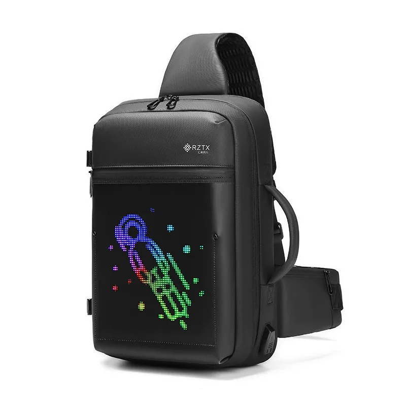 Tela led dinâmica sling saco impermeável app controle publicidade crossbody saco masculino oxford pacote de peito sacos com usb