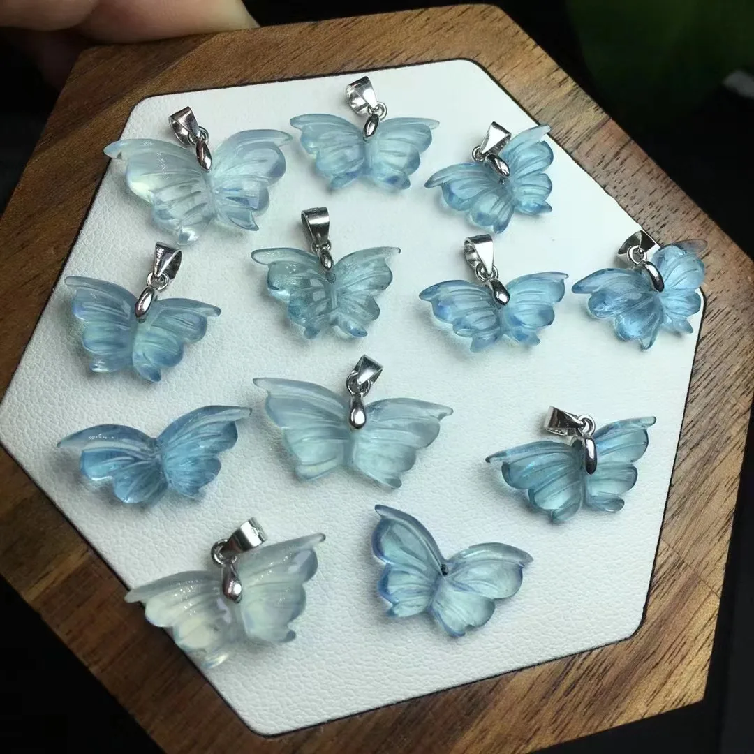 Unit One Piece 925 Silver Buckle With Cost Effective Natural Aquamarine Crystal Healing Butterfly Carving Pendant