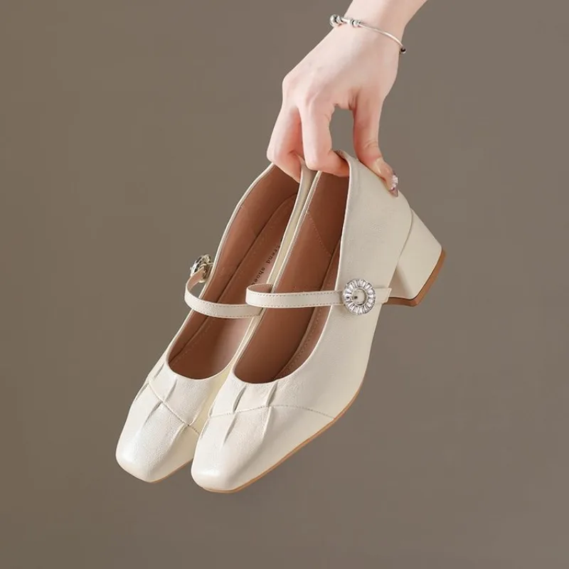 

Black Mary Jane Women Pumps Thick High Heels Shoes Female Lolita Square Toe Shoes Spring Fashion Party Leather Woman Shoes New