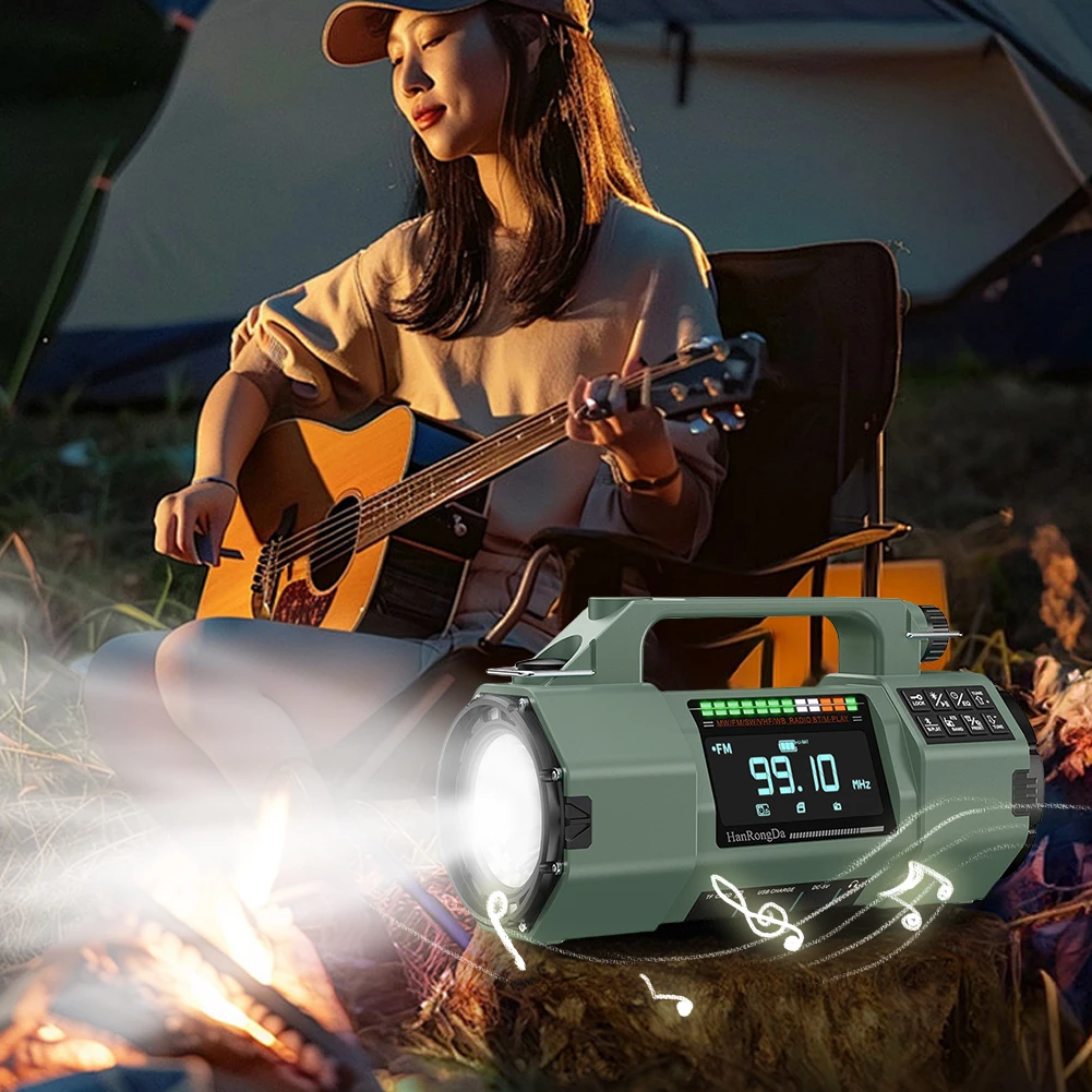 

Радиоприемник с ручным приводом и функцией SOS, светодиодный фонарик, Bluetooth-колонка, солнечная радиостанция для дома и экстренных ситуаций