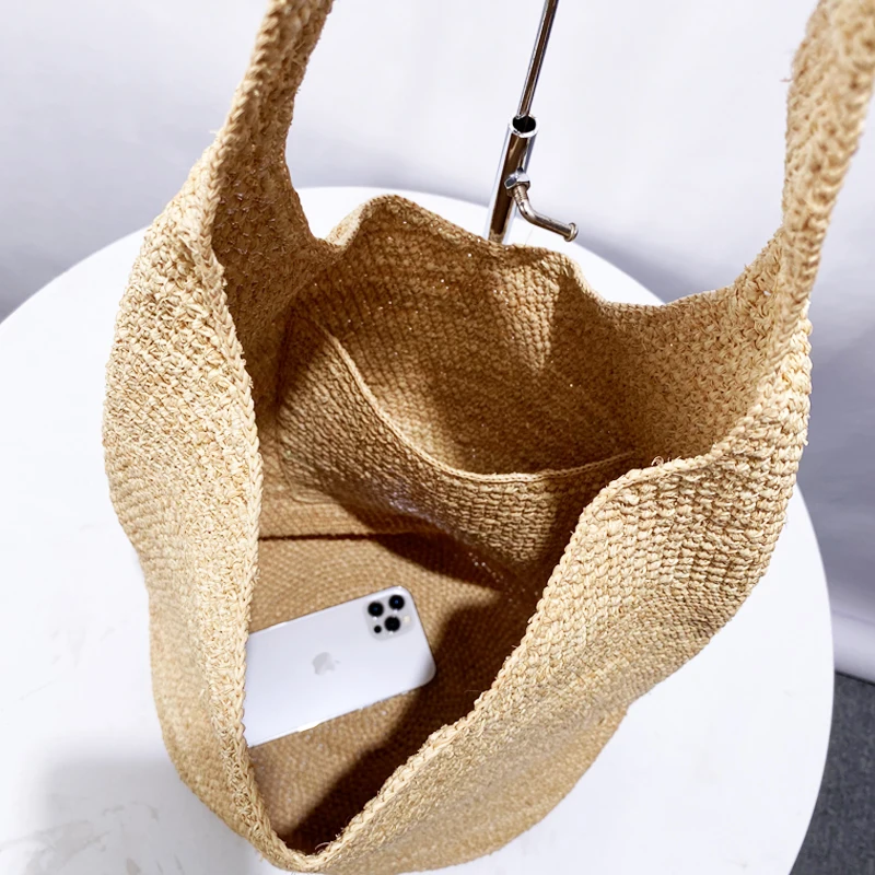 Straw Beach Bags For Women Luxury Designer Handbags And Purses 2024 New In Casual Handmade Weave Large Capacity Bucket  Shoulder