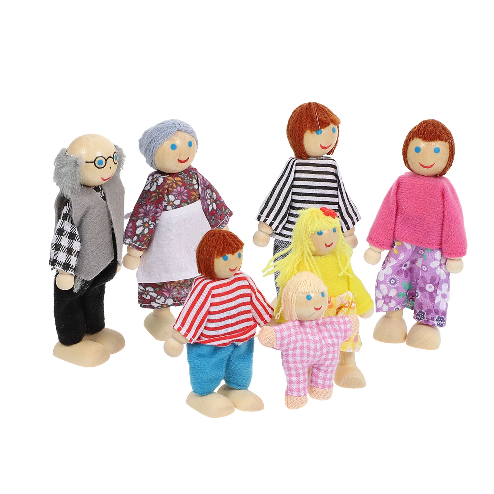 

Family Role Play Toys Wooden Miniature Figures Classic Dolls People Kids Cloth Photography Props Poseable