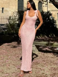 Fashion Strap Off Shoulder Maxi Dress Women's Elegant Solid Color Sleeveless High Waist U Neck Evening Party Long Dress