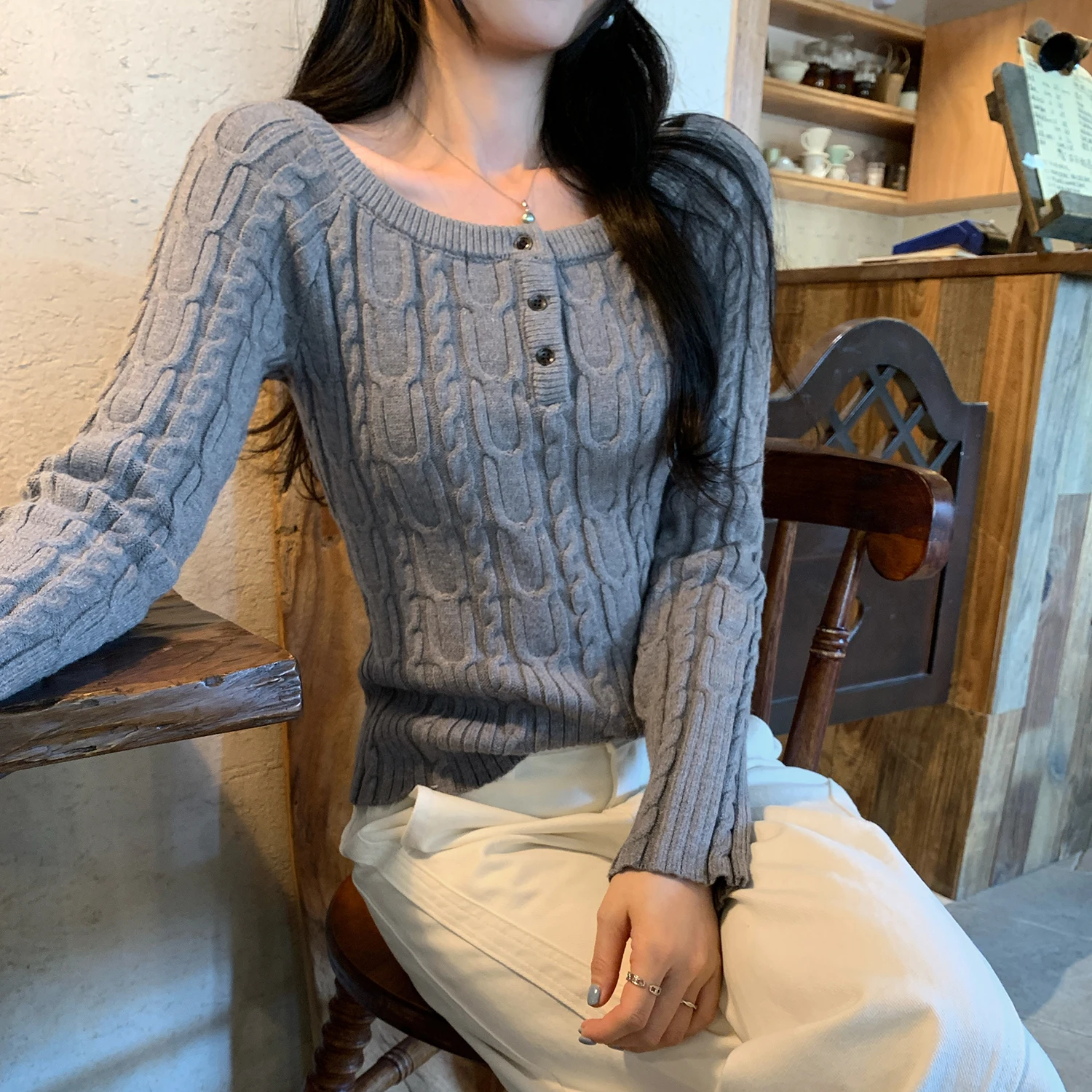 

Off Shoulder Sweater Women Knitted Base Long Sleeve One Shoulder Top Autumn Winter