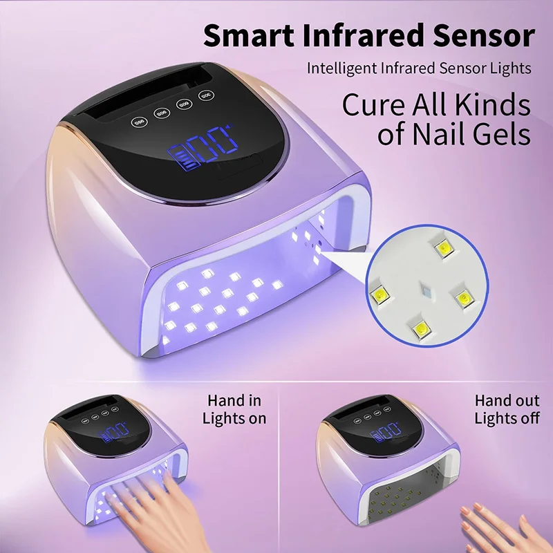 96 واط قابلة للشحن مسمار الأشعة فوق البنفسجية مصباح مع بطارية 19200 مللي أمبير اللاسلكية هلام البولندية مجفف مع مقبض اللاسلكي مسمار الأشعة فوق البنفسجية LED مصباح