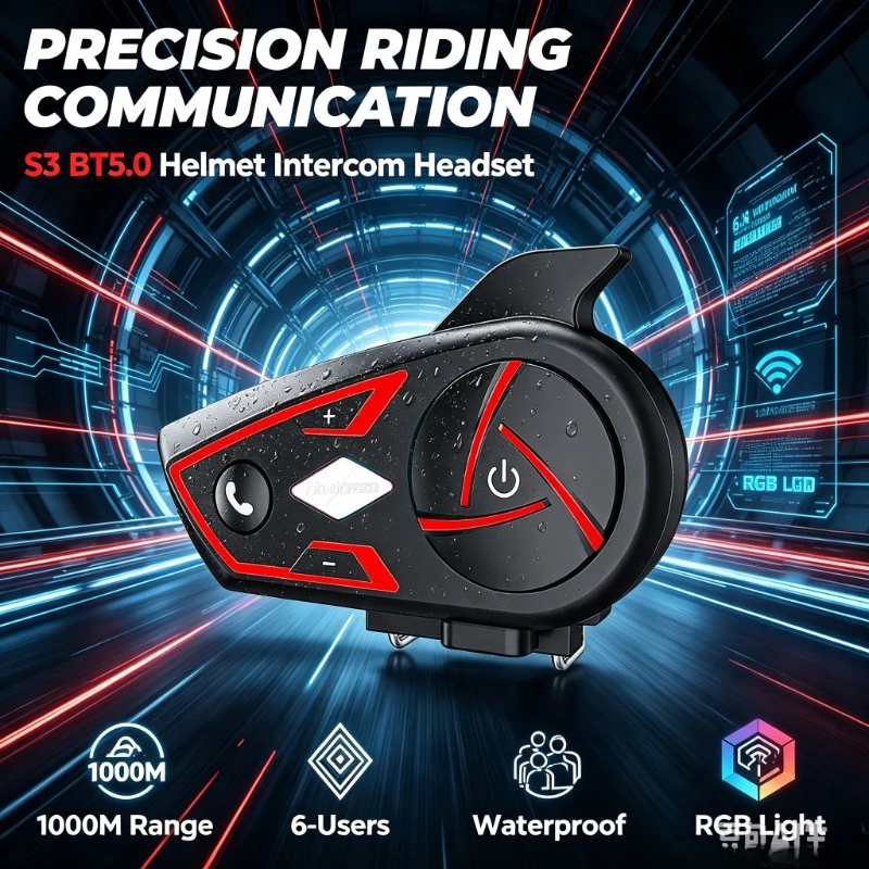 Multi‑Rider Helmet Intercom Unit, BT5.0 Hardware For Mountain Long‑distance Ride Low‑power Audio Output