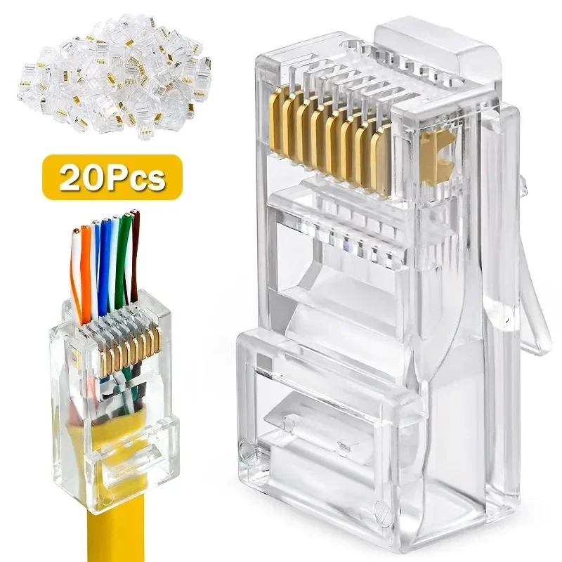 Rj45 Cat5e Connector Crystal Unshielded RJ45 Ends UTP 8Pin Modular Network Plug Connectors for Solid Stranded UTP Network Cable