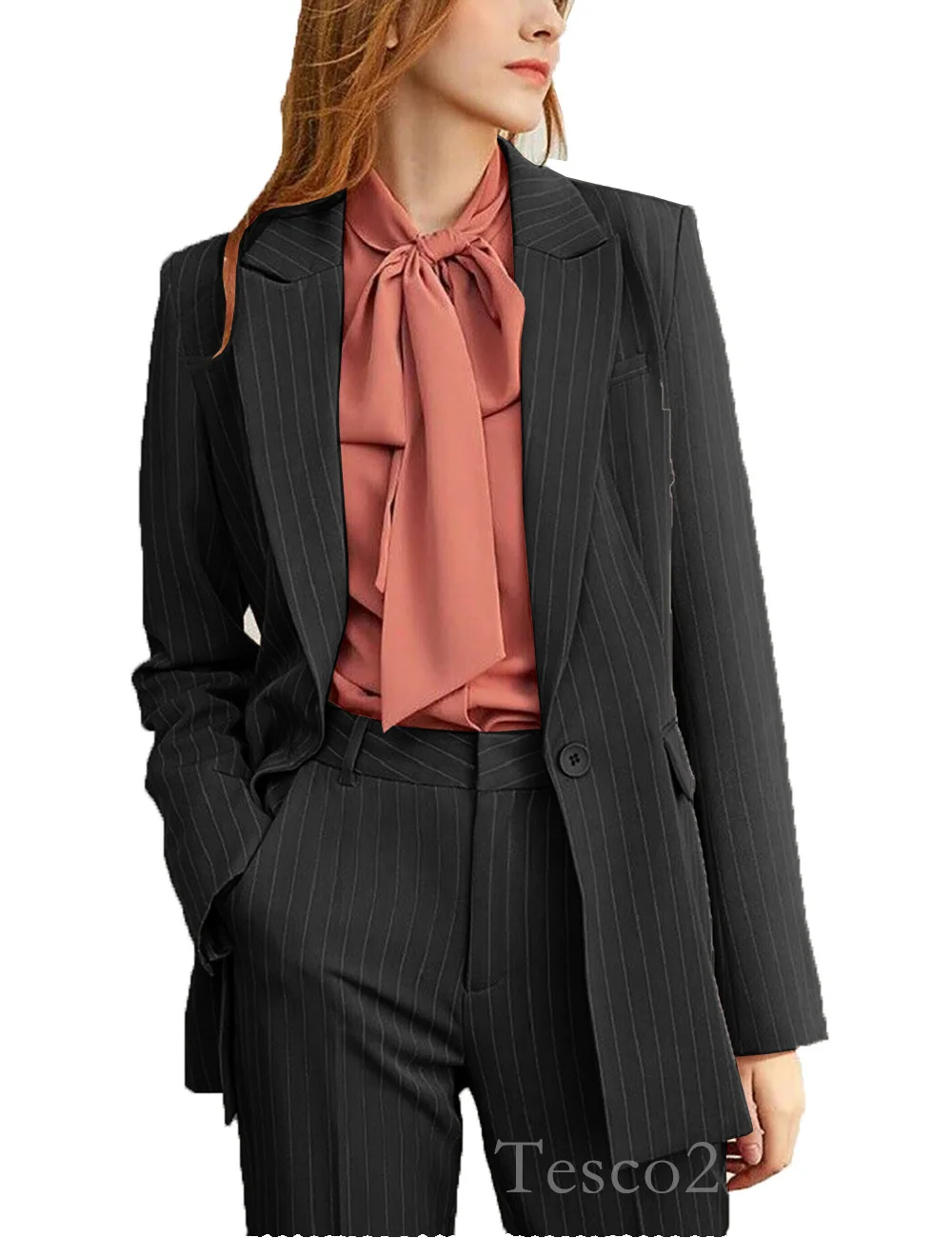 Tesco Striped Women's Suit Blazer And Pants Casual Business Pant Sets 2 Piece For Office Professional Ladies conjuntos de calça