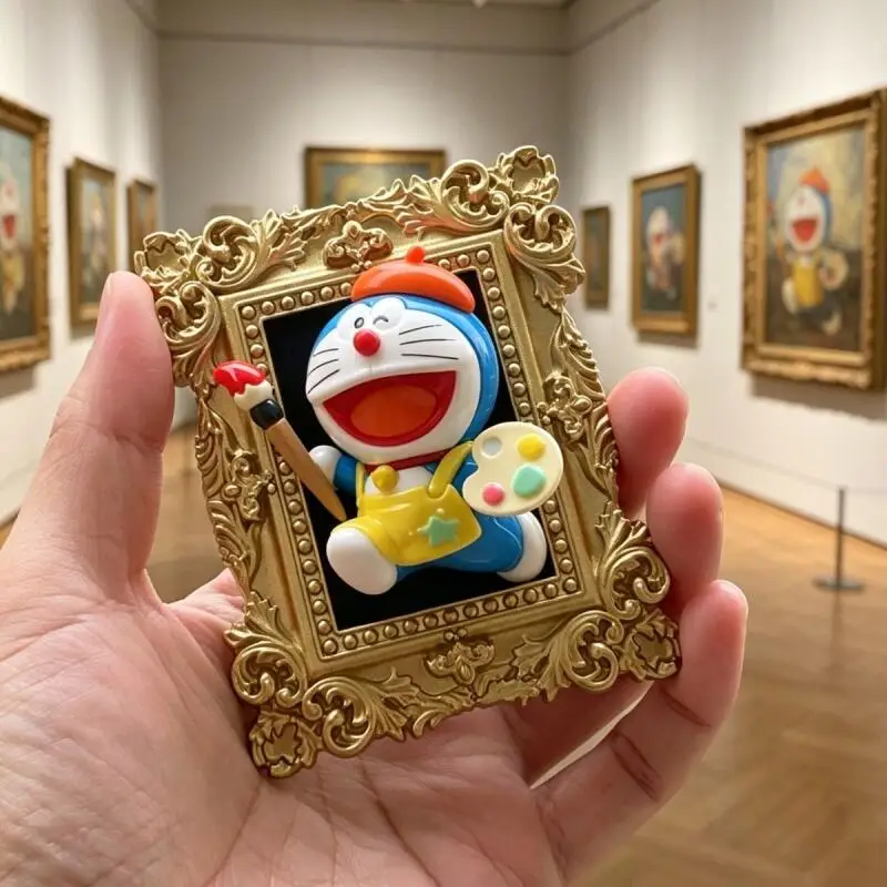Décoration de réfrigérateur Doraemon en résine, style cadre doré, relief tridimensionnel, aimant magnétique, cadeau pour ami
