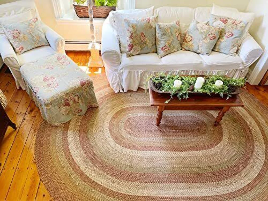 Jute Carpet Braided Area Rug By Homespice 4' X 6' Oval Beige