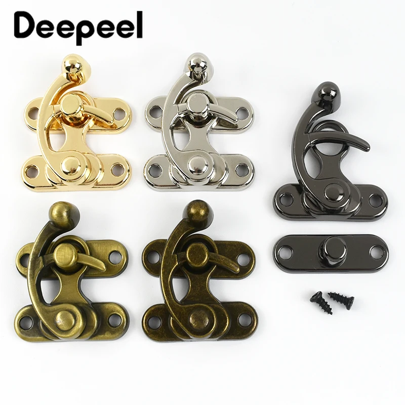 1-5Pcs 45X37mm Box Toggle Latch Hasp Metal Lock Decor Hasps Hook Clasp Curved Buckle For Jewelry Chest DIY Hardware Accessories