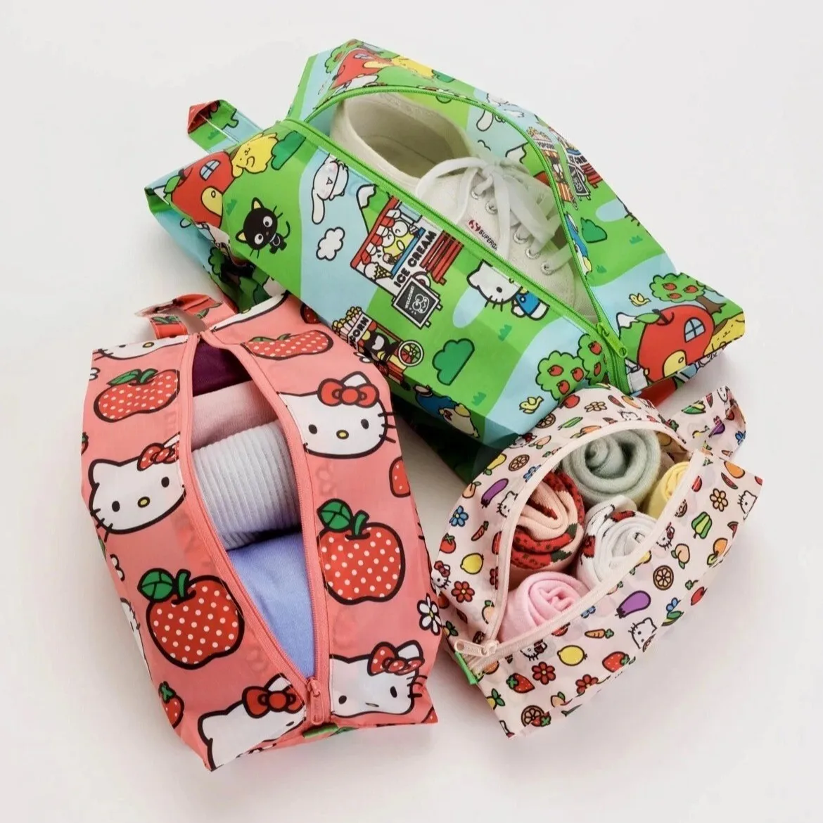 3 pçs/set Kawaii Rosa Bonito Dos Desenhos Animados Olá Kitty Sapatos Portáteis Meias Roupas Viagem Saco de Armazenamento para Casa Conjunto Atacado