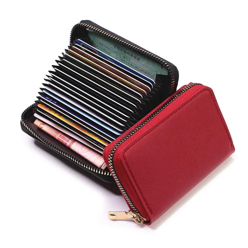 20 Detents Cards Holders PU Business Bank Credit Bus ID Card Holder Cover Coin Pouch Anti Demagnetization Wallets Bag Organizer