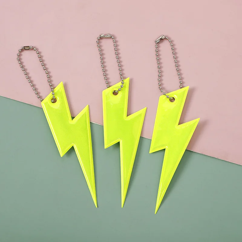 Children Colorful Lightning Shape Reflective Keychain High Visibility Pendant Creative Bags Strip Ornaments Safety Reflectors