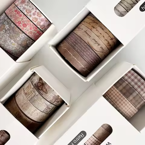 Masking Tape Diary Decoration Stickers for Art DIY 8Pcs Retro Washi Tapes Scrapbooking Supplies Vintage Decorative Adhesive Grid